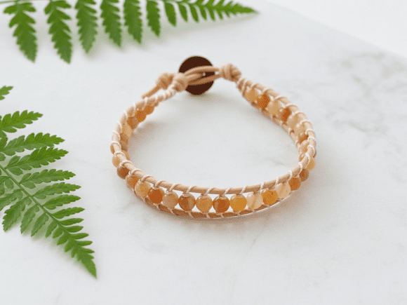 Peach Moonstone Leather Bracelet