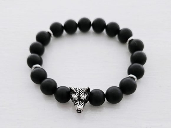 Large Matte Onyx Wolf Bracelet